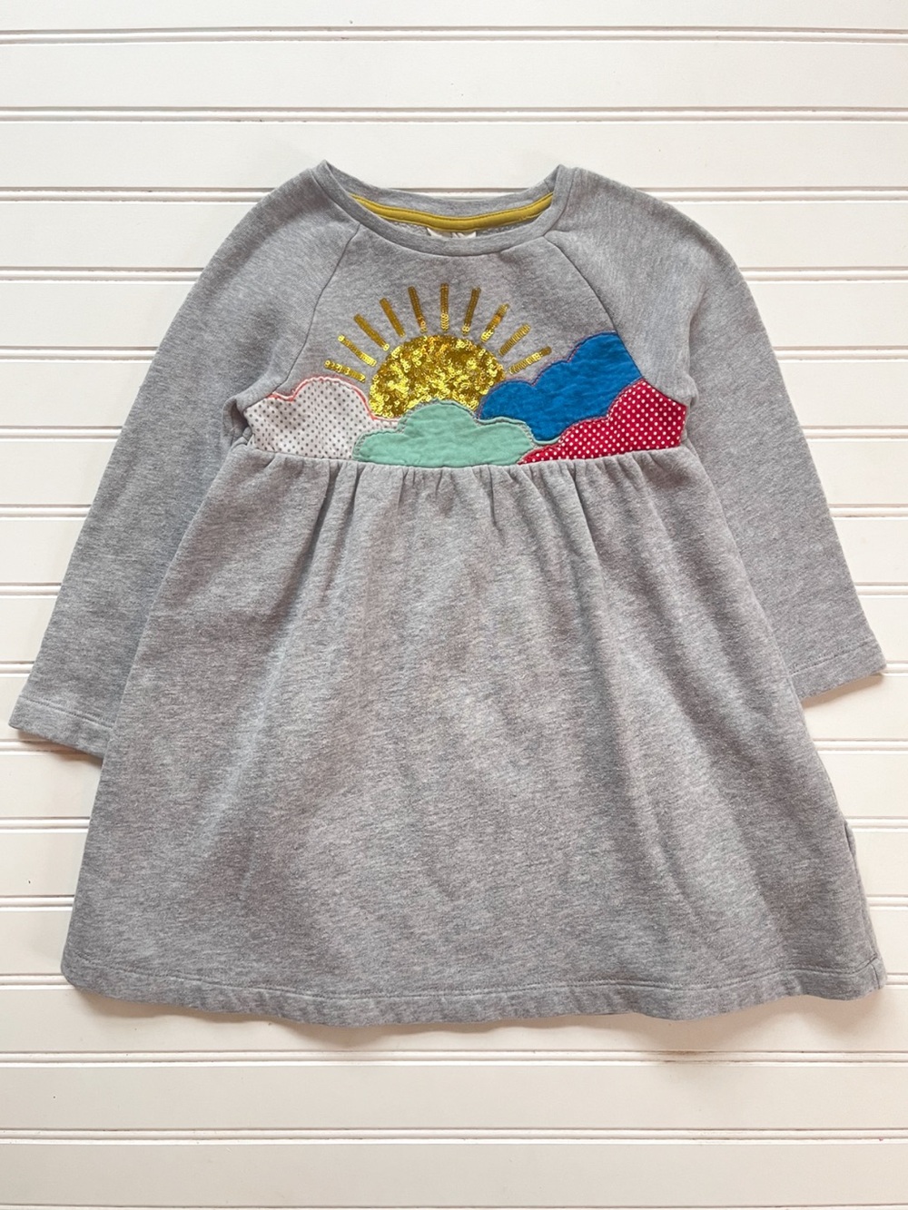 MINI BODEN Sequin Appliqué Sun & Clouds Sweatshirt Dress